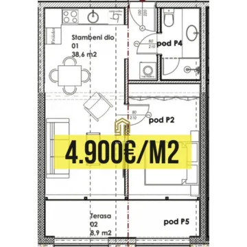 Prodaja, dvosoban stan, 47m², Centar, Budva - Plan prostora - image 6