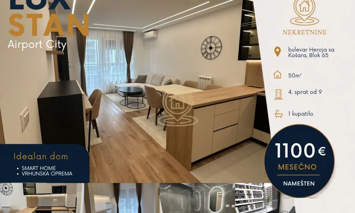 Rent, one bedroom apartment, 50m², Novi Beograd Blok 65, Novi Beograd Sve Podlokacije