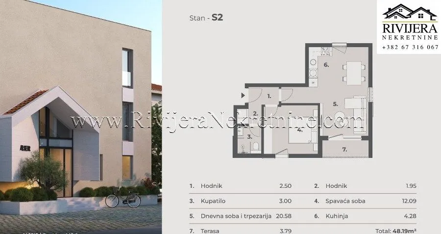Prodaja, jednosoban stan, 48m², Tivat, Crna Gora