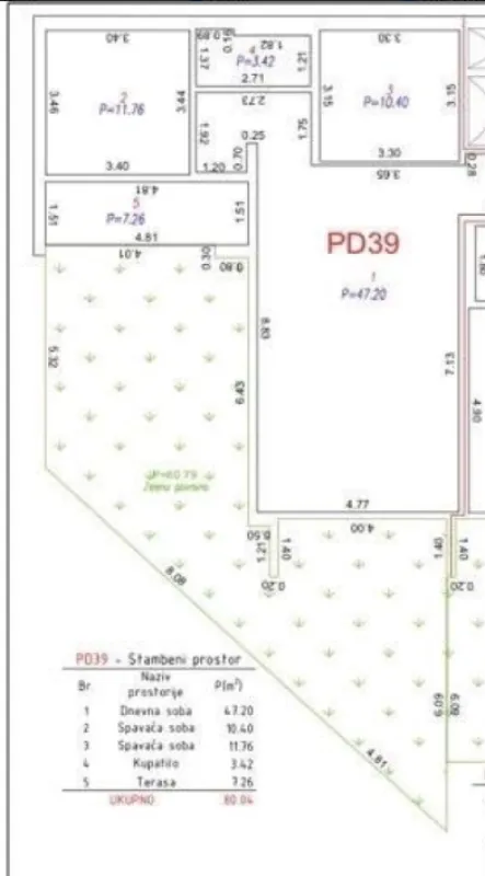 Osnova stana sa rasporedom prostorija i dimenzijama.