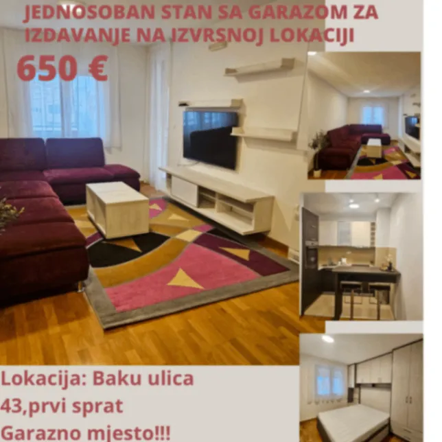 Rent, one bedroom apartment, 43m², Tološka šuma, Podgorica