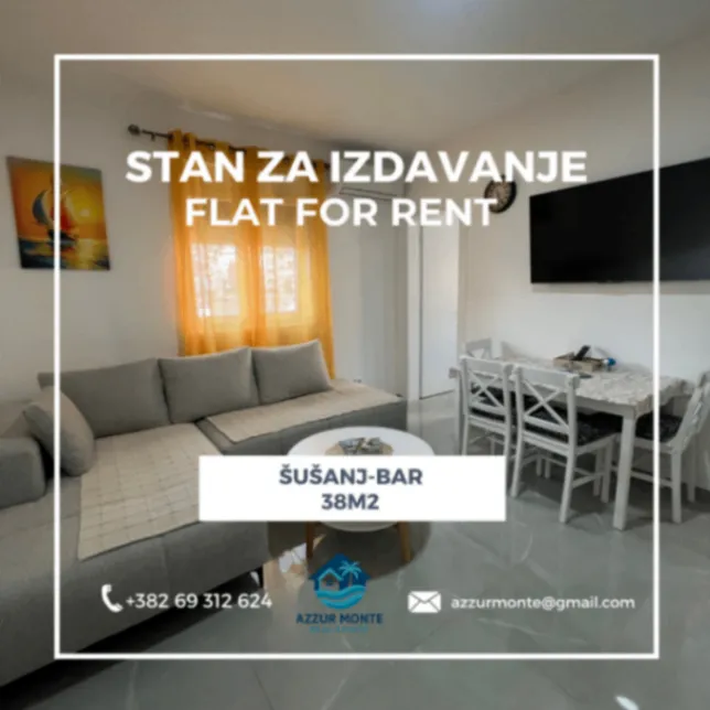Izdavanje, jednosoban stan, 38m², Šušanj, Bar