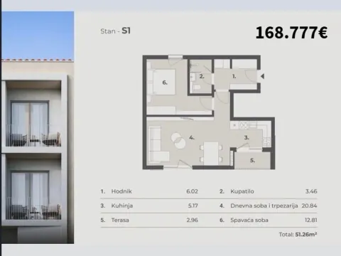 Prodaja, dvosoban stan, 40m², Mrčevac, Tivat - image 4