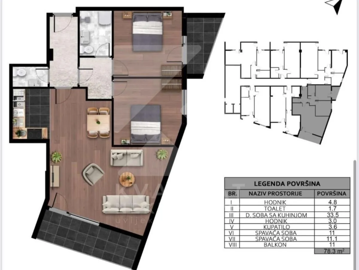 Sale, two bedroom apartment, 78m², Ljubović, Podgorica