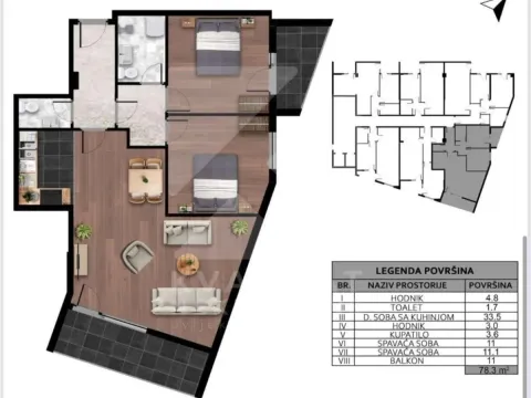 Sale, two bedroom apartment, 78m², Ljubović, Podgorica - image 1