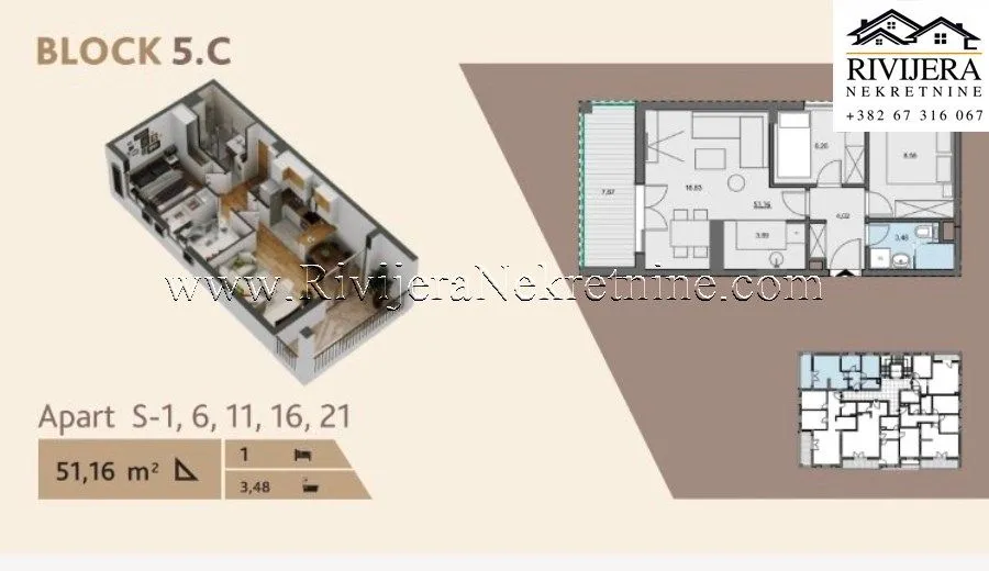 Prodaja, dvosoban stan, 52m², Donja Lastva, Tivat