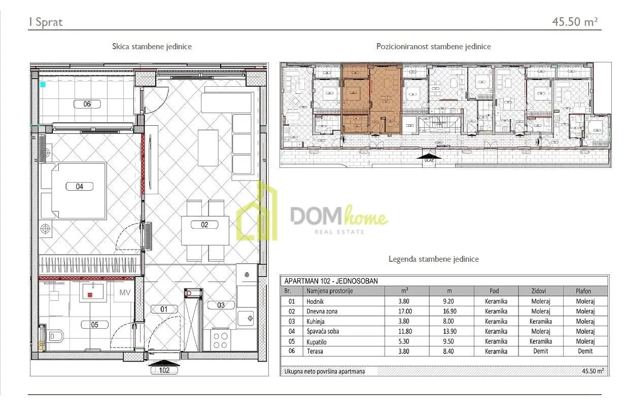 Sale, one bedroom apartment, 45m², Đuraševići, Tivat