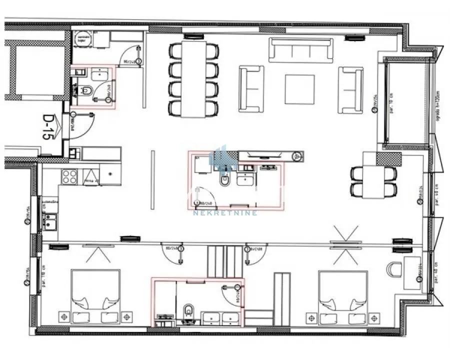 Apartment floor plan showing the layout of rooms and furniture.