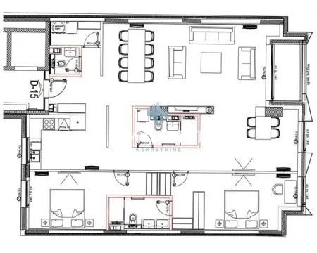 Apartment floor plan showing the layout of rooms and furniture. - image 18
