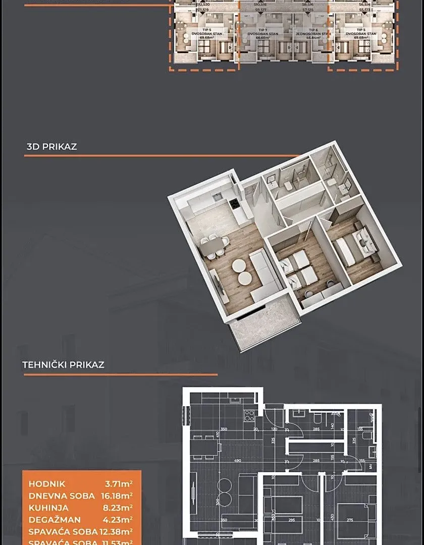 Prodaja, dvosoban stan, 69m², Gornja Gorica, Podgorica