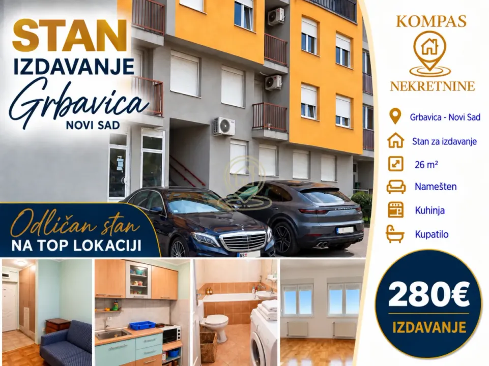 Rent, studio apartment, 26m², Grbavica, Novi Sad Sve Podlokacije