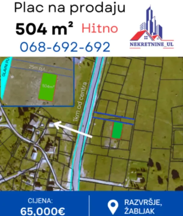 Prodaja, plac, 504m², Razvršje, Žabljak