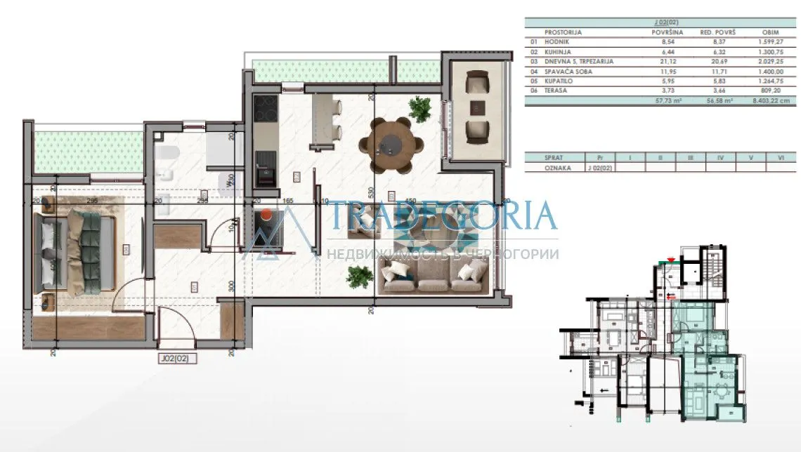 Sale, one bedroom apartment, 57m², Bar, Crna Gora
