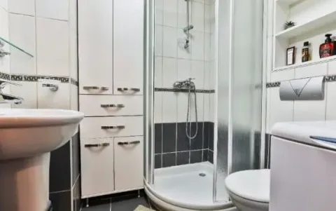 Kupatilo sa tuš kabinom, umivaonikom i ormarićem za odlaganje. - image 3