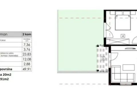 Prodaja, dvosoban stan, 56m², Budva, Crna Gora