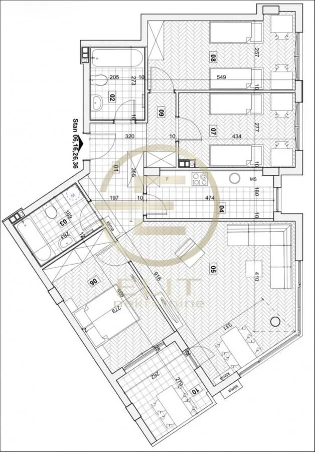 Arhitektonski plan stana sa rasporedom prostorija i dimenzijama.
