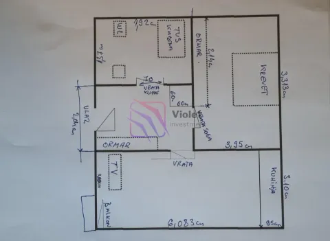 Ručno nacrtani tlocrt nekretnine sa dimenzijama prostorija. - image 5