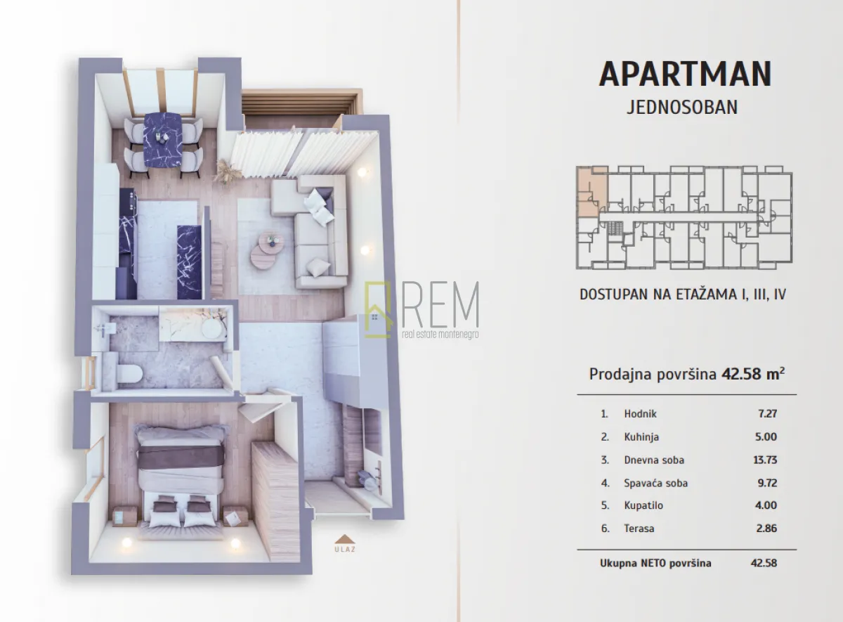 Sale, one bedroom apartment, 42m², Kolašin, Crna Gora