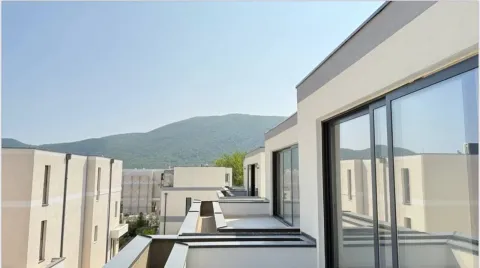 View from the terrace towards neighboring buildings and a hill in the background. - image 10