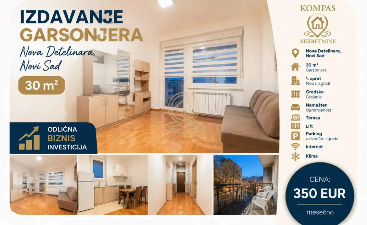 Izdavanje, garsonjera, 30m², Detelinara, Novi Sad Sve Podlokacije
