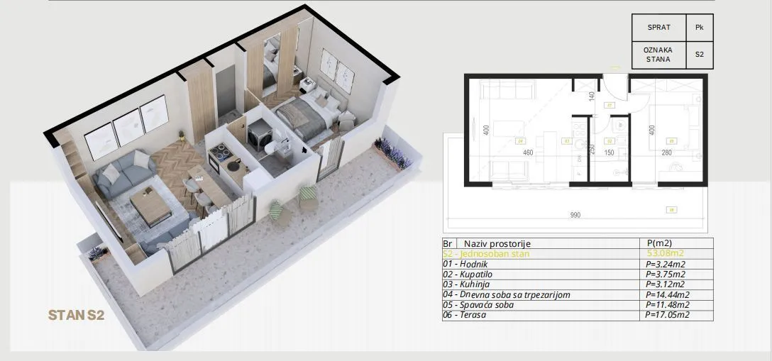 Sale, one bedroom apartment, 53m², Budva, Crna Gora