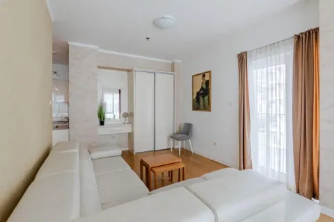 Living room with a sofa, coffee table and built-in closet. - image 2
