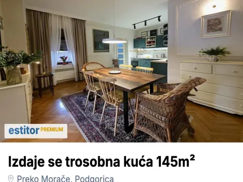 Izdavanje, kuća, 145m², Preko Morače, Podgorica
