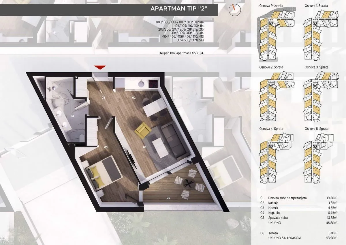 Sale, one bedroom apartment, 55m², Bečići, Budva