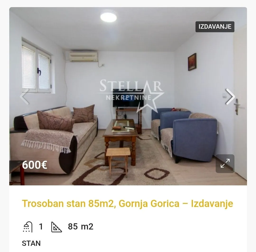 Izdavanje, trosoban stan, 85m², Gornja Gorica, Podgorica