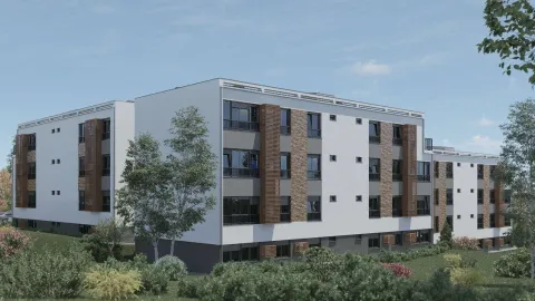 Spoljašnji izgled moderne stambene zgrade sa uređenim zelenilom u okruženju. - image 5