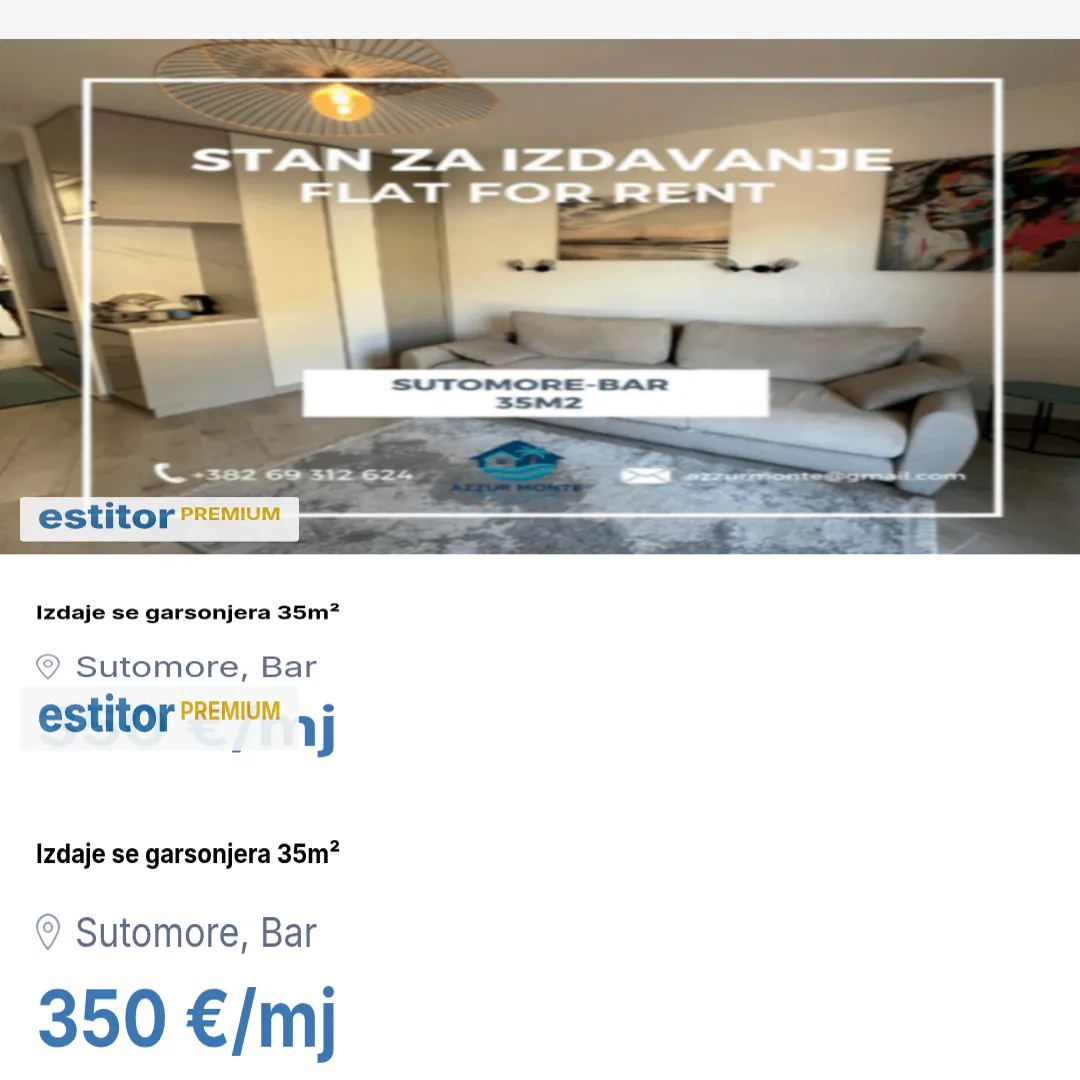 Izdavanje, garsonjera, 35m², Sutomore, Bar