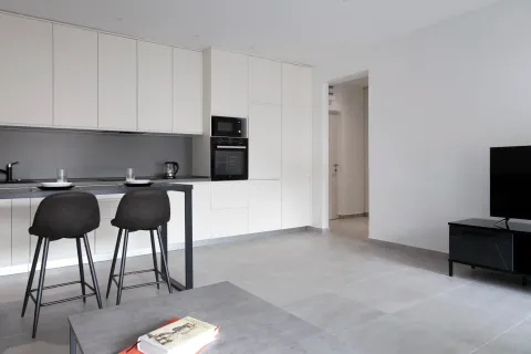 Modern living room with kitchen and dining bar. - image 6