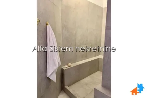 Pogled na tuš kabinu sa sivim pločicama i peškirom. - image 20
