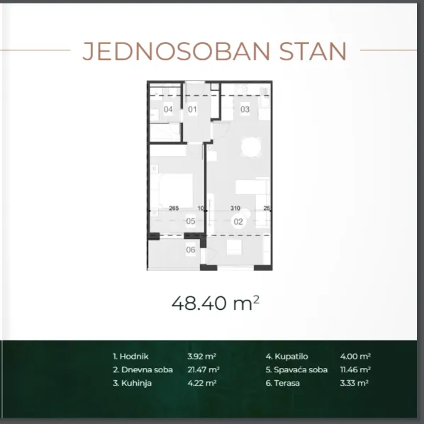 Sale, one bedroom apartment, 48m², Centar, Cetinje