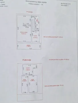 Arhitektonski plan etaža objekta sa ucrtanim dimenzijama i površinama prostorija. - image 18