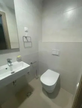 Smaller bathroom with a sink and toilet in light tones. - image 9