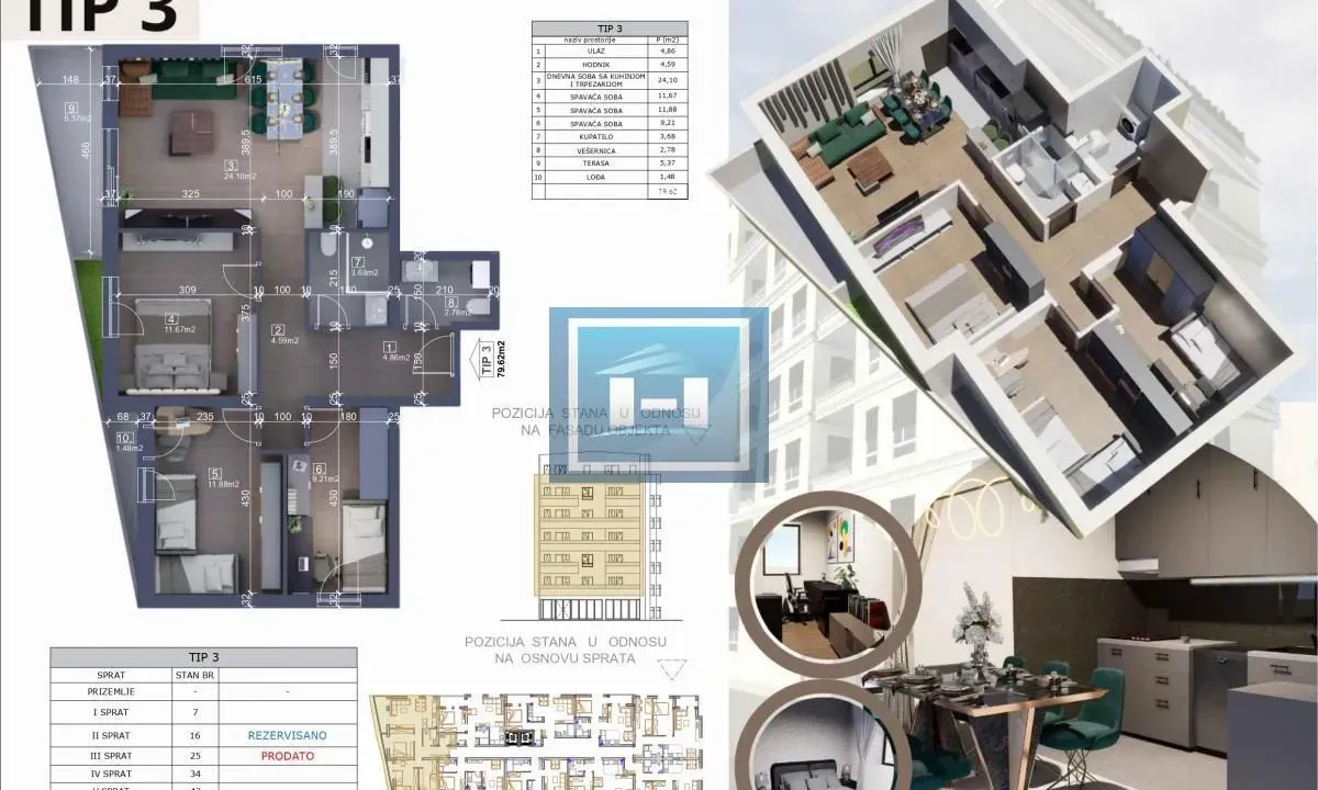 Sale, four bedroom apartment, 79m², Centar, Ćuprija