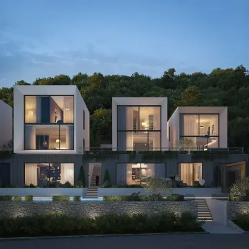 Moderna luksuzna vila sa osvijetljenom fasadom u sumrak. - image 7