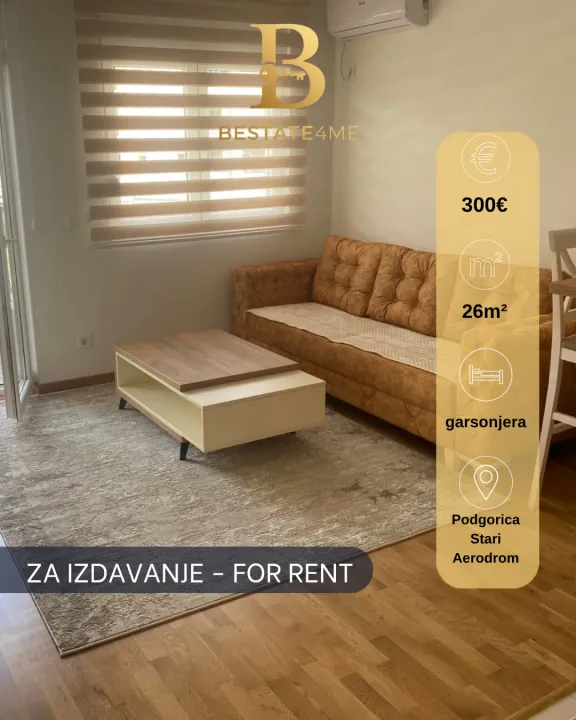 Rent, studio apartment, 24m², Stari Aerodrom, Podgorica