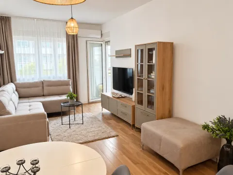 Bright and modernly decorated living room with a sofa and TV cabinet. - image 2