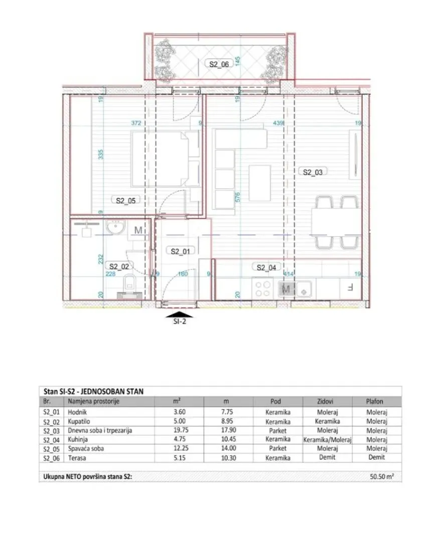 Prodaja, jednosoban stan, 51m², Momišići, Podgorica