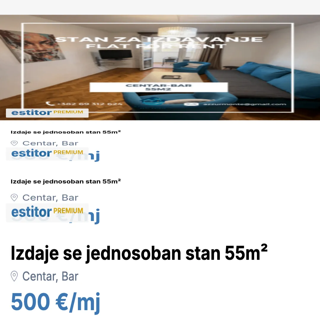 Rent, one bedroom apartment, 55m², Centar, Bar
