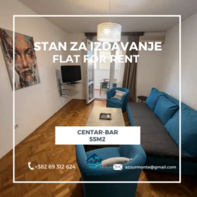 Izdavanje, jednosoban stan, 55m², Centar, Bar