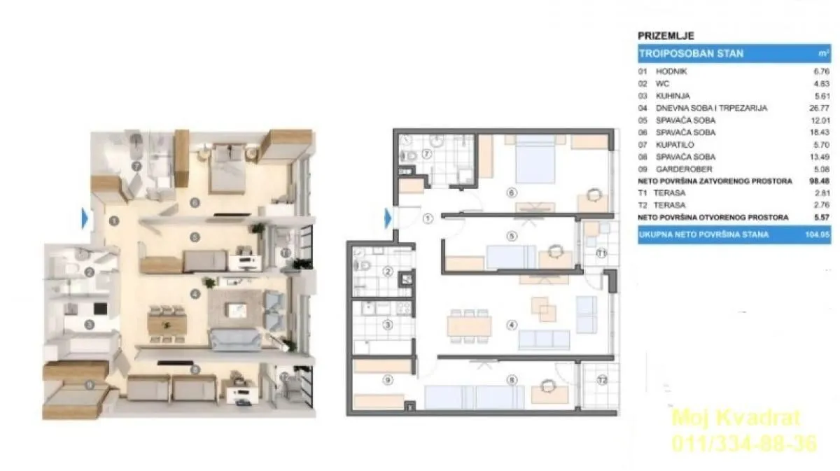 Prodaja, trosoban stan, 104m², Zemun Gornji Grad, Zemun Sve Podlokacije