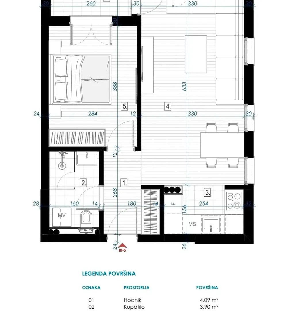 Prodaja, jednosoban stan, 47m², Zabjelo, Podgorica