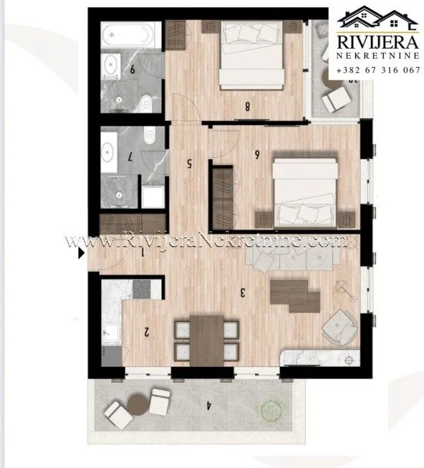 Prodaja, dvosoban stan, 88m², Risan, Kotor