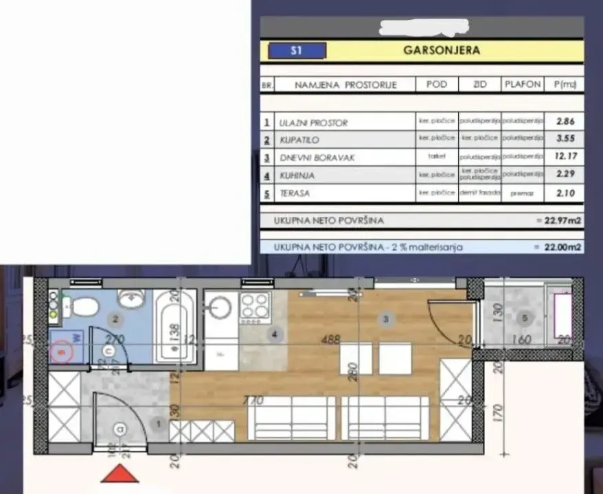 Sale, one bedroom apartment, 22m², Zabjelo, Podgorica