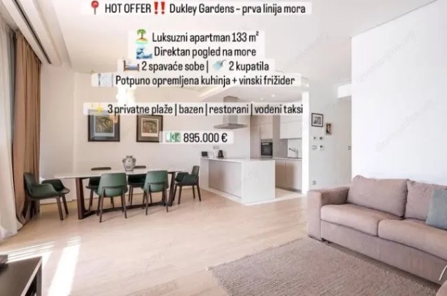 Sale, two bedroom apartment, 133m², Dukley Gardens, Budva