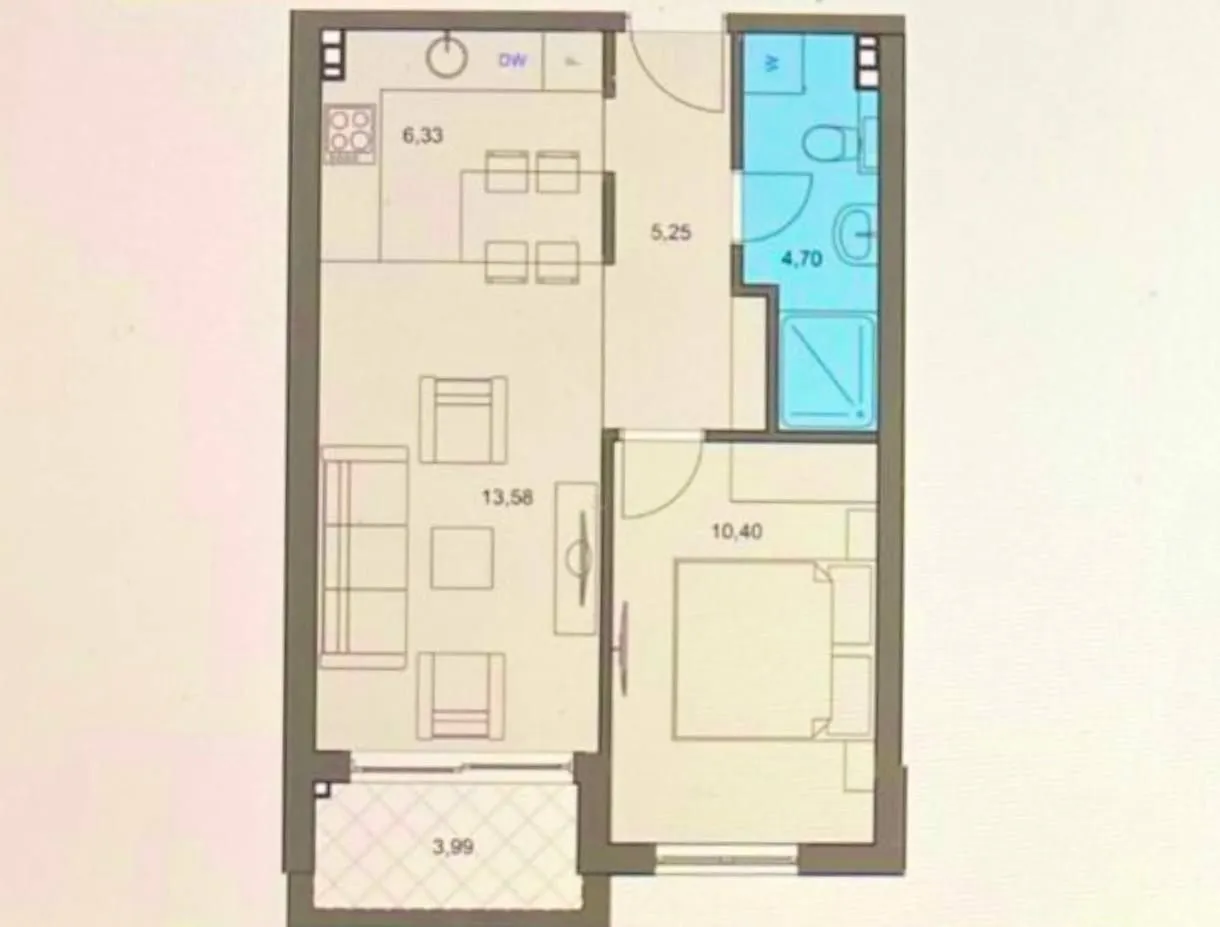 Sale, one bedroom apartment, 44m², Rozino, Budva