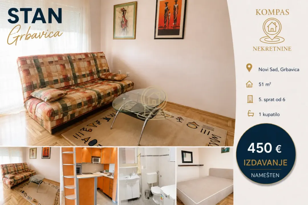 Rent, one bedroom apartment, 51m², Grbavica, Novi Sad Sve Podlokacije